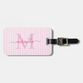 Elegant Personalized Monogram Pink Stripes ラゲッジタグ (正面横)