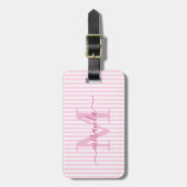 Elegant Personalized Monogram Pink Stripes ラゲッジタグ (正面縦)