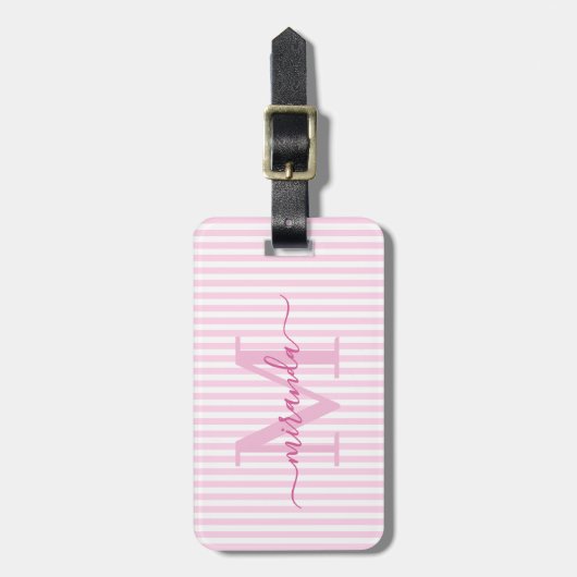 Elegant Personalized Monogram Pink Stripes ラゲッジタグ (正面縦)
