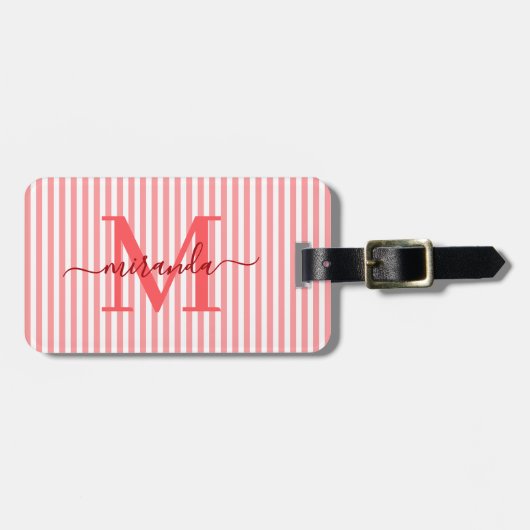 Elegant Personalized Monogram Red Stripe ラゲッジタグ (正面横)