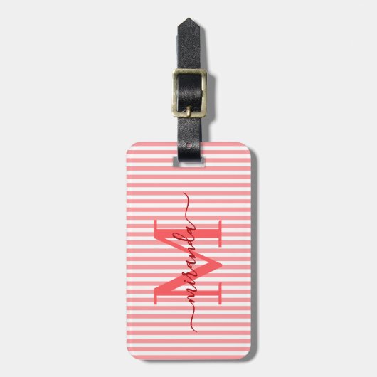 Elegant Personalized Monogram Red Stripe ラゲッジタグ (正面縦)