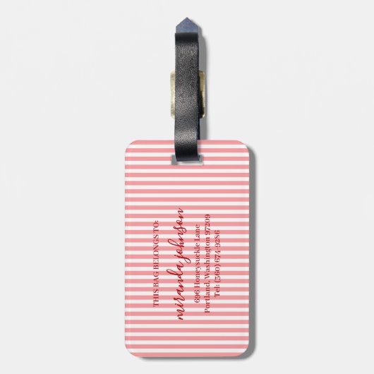 Elegant Personalized Monogram Red Stripe ラゲッジタグ (裏面縦)