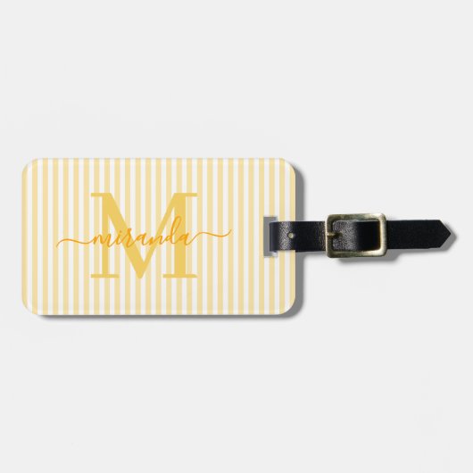 Elegant Personalized Monogram Yellow Stripes ラゲッジタグ (正面横)