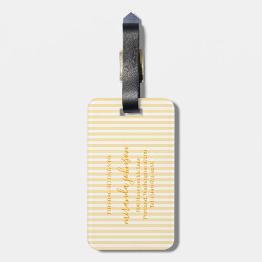 Elegant Personalized Monogram Yellow Stripes ラゲッジタグ (裏面縦)