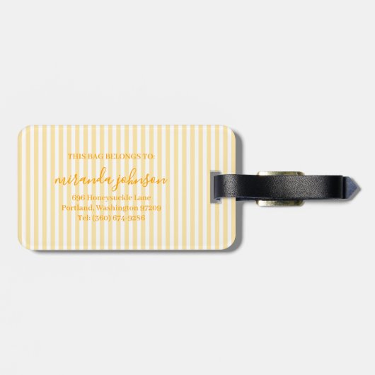 Elegant Personalized Monogram Yellow Stripes ラゲッジタグ (裏面横)