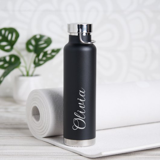 Elegant Personalized Name Script Water Bottle ウォーターボトル (ヨガ (回転後))