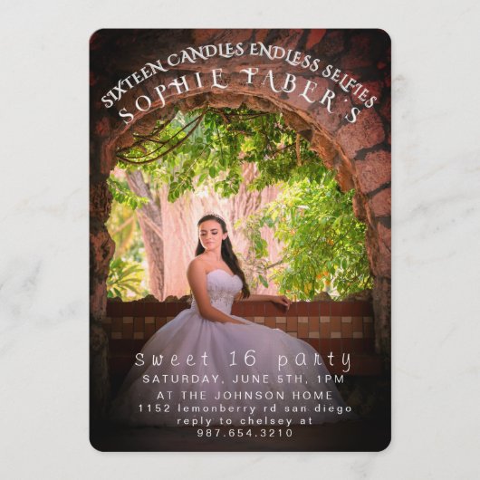 Elegant Personalized Photo Sweet Sixteen Birthday  招待状 (正面)