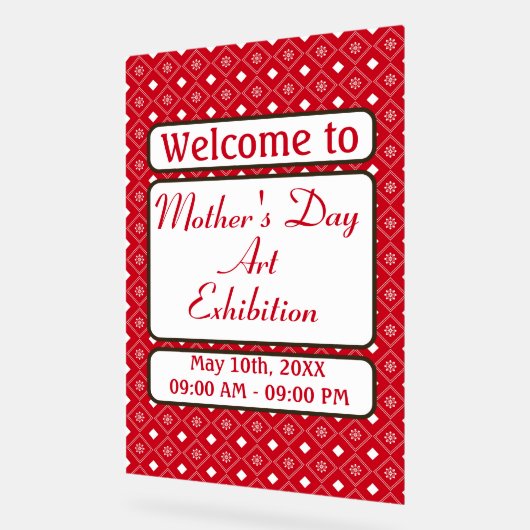 Elegant Personalized Red White Pattern アクリルサイン (傾斜)