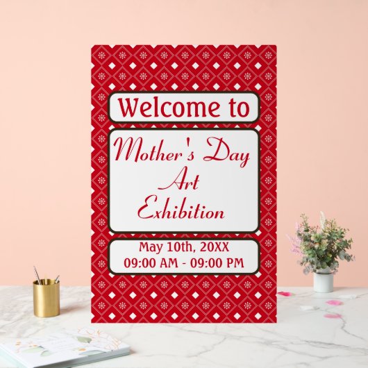 Elegant Personalized Red White Pattern アクリルサイン (ウェディング)