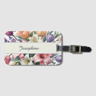 Elegant Personalized Watercolor Floral Pink Orange ラゲッジタグ
