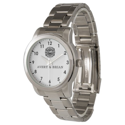 Elegant Personalized White & Black Monogram custom 腕時計 (アングル)