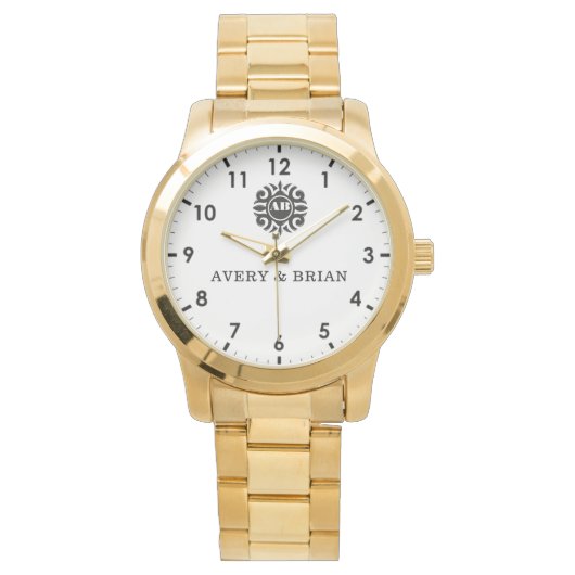 Elegant Personalized White & Black Monogram custom 腕時計 (正面)