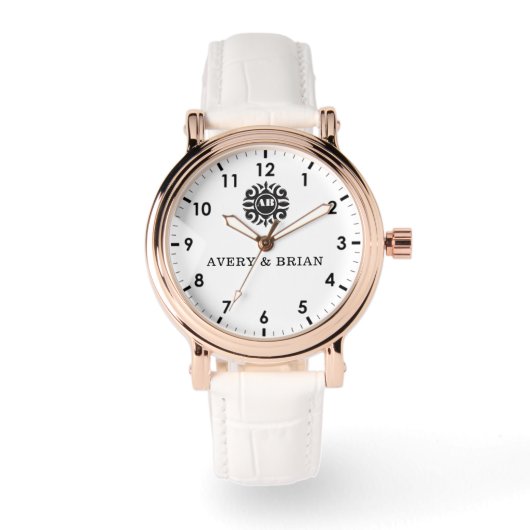 Elegant Personalized White & Black Monogram custom 腕時計 (正面)