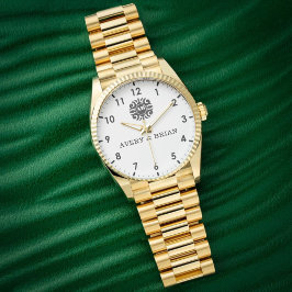 Elegant Personalized White & Black Monogram custom 腕時計