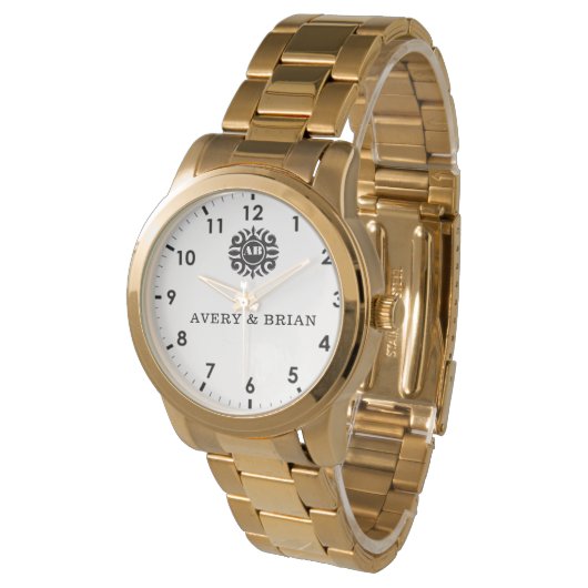 Elegant Personalized White & Black Monogram custom 腕時計 (アングル)