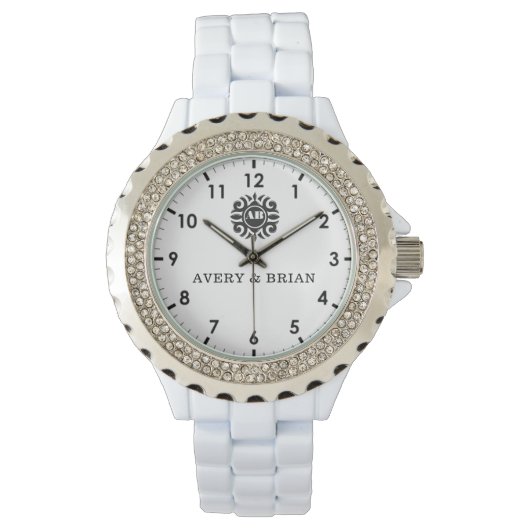 Elegant Personalized White & Black Monogram custom 腕時計 (正面)