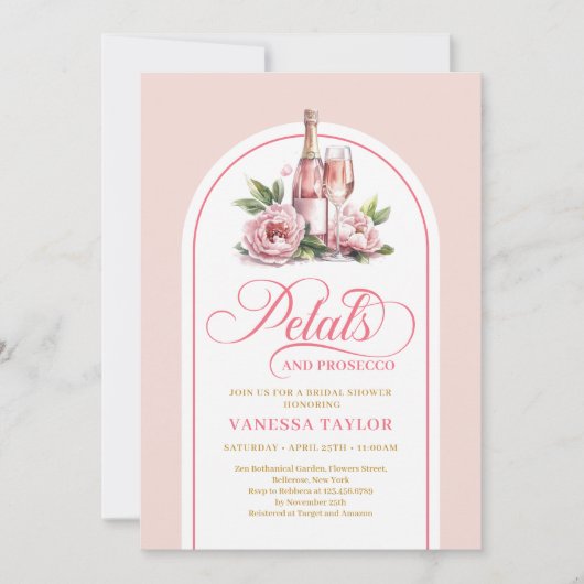 Elegant petals and prosecco invite custom name 招待状 (正面)