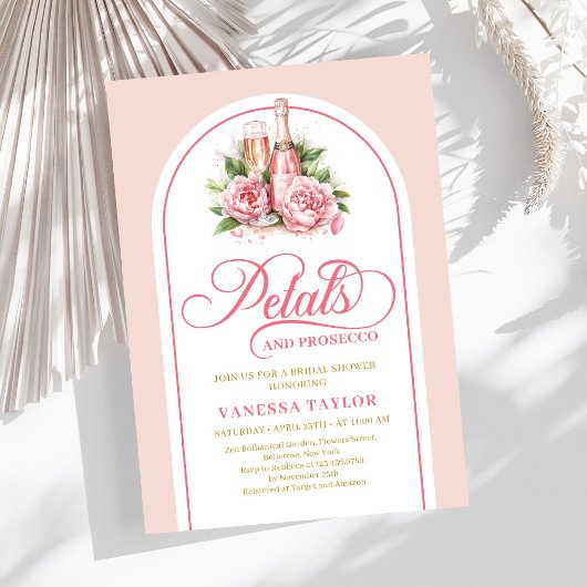 Elegant petals and prosecco watercolor shower card 招待状