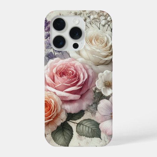 Elegant Phone Case with Pink and White Roses iPhoneケース (裏面)