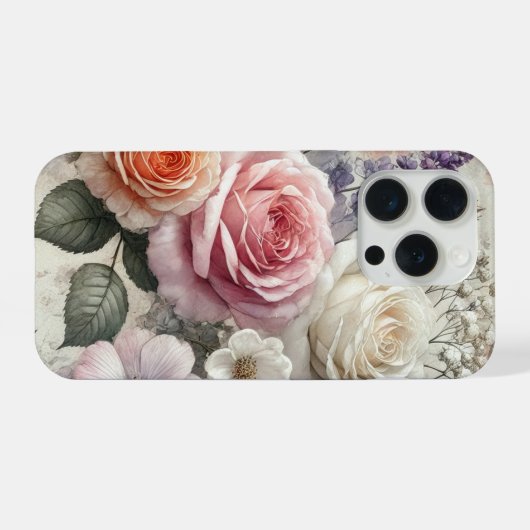 Elegant Phone Case with Pink and White Roses iPhoneケース (裏面横)