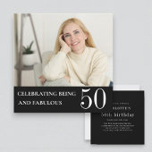 Elegant Photo 50th Birthday Black White Invitation 招待状