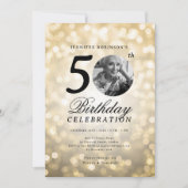 Elegant Photo 50th Birthday Party Gold Bokeh 招待状 (正面)