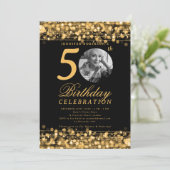 Elegant Photo 50th Birthday Party Gold Lights 招待状 (スタンド正面)