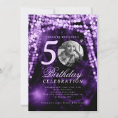 Elegant Photo 50th Birthday Purple Glam Lights 招待状 (正面)