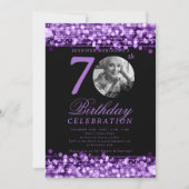 Elegant Photo 70th Birthday Party Purple Lights 招待状 (正面)