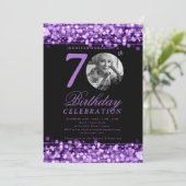 Elegant Photo 70th Birthday Party Purple Lights 招待状 (スタンド正面)