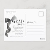Elegant Photo Black Bow Grad Party Invitation ポストカード (裏面)