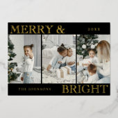 Elegant Photo | Black Merry and Bright Christmas 箔シーズンカード (正面)