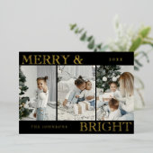 Elegant Photo | Black Merry and Bright Christmas 箔シーズンカード (立ち正面)
