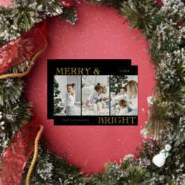 Elegant Photo | Black Merry and Bright Christmas 箔シーズンカード