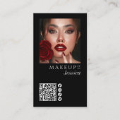 Elegant Photo Black QR Code Social Icons Makeup 名刺 (正面)