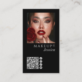 Elegant Photo Black QR Code Social Icons Makeup 名刺