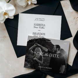 Elegant Photo Black & White Save the Date Card セーブザデート