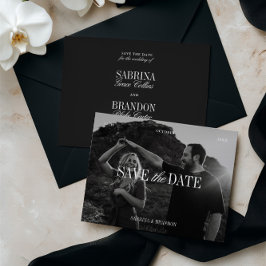 Elegant Photo Black & White Save the Date Card セーブザデート