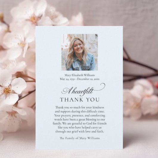 Elegant Photo Blue Christian Funeral Thank You サンキューカード