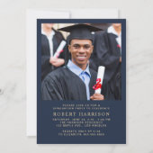 Elegant Photo Blue Gold College Graduation Party 招待状 (裏面)