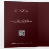 Elegant photo burgundy wedding RSVP details QR 三つ折り招待状 (内部最初)