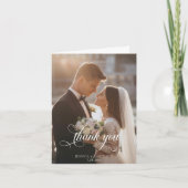 Elegant Photo Calligraphy Wedding Thank You サンキューカード (正面)