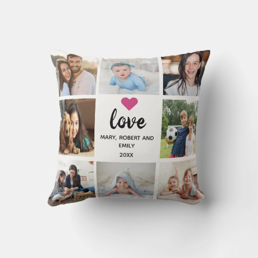Elegant Photo Collage | Love Script & pink Heart クッション (裏面)