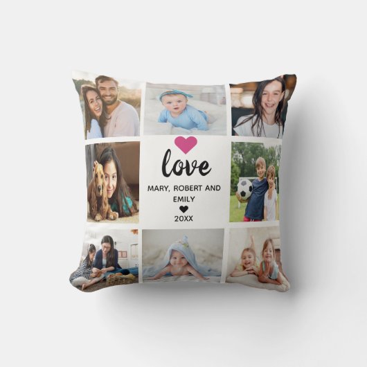 Elegant Photo Collage | Love Script & pink Heart クッション (正面)