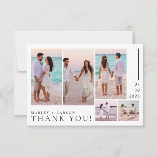 Elegant Photo Collage Modern Wedding サンキューカード (正面)