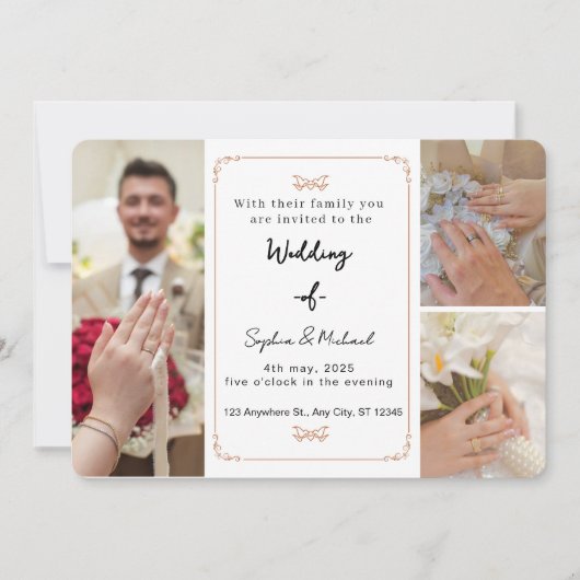 Elegant Photo Collage Modern Wedding Invitation 招待状 (正面)
