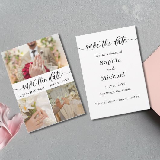 Elegant Photo Collage Save the Date Card サンキューカード