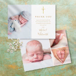 Elegant Photo Collage Signature Script Baptism サンキューカード<br><div class="desc">An elegant gold signature script photo collage Baptism or Christening thank you card. Personalize with your 4 special photos and thank you message set in chic gold lettering. Designed by Thisisnotme©</div>