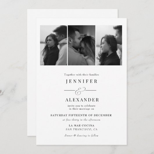 Elegant  Photo Collage Wedding 招待状 (正面/裏面)