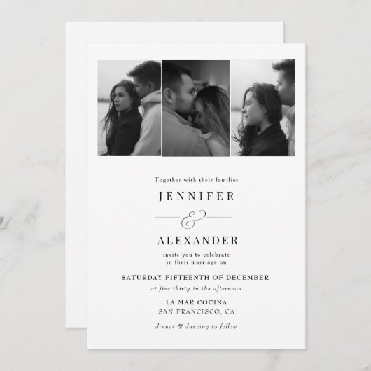 Elegant Photo Collage Wedding 招待状 (正面/裏面)